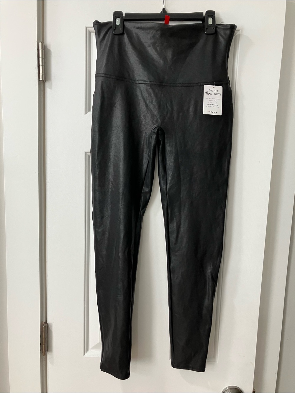 SPANX Red and White Logo Tags Leggings Faux Leather Apparel